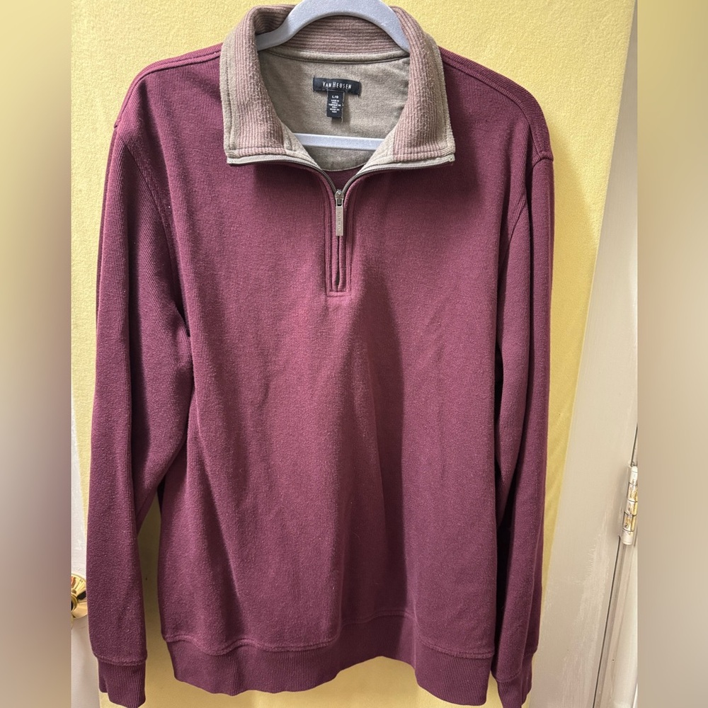 Van Heusen Maroon and Gray Quarter Zip Sweater